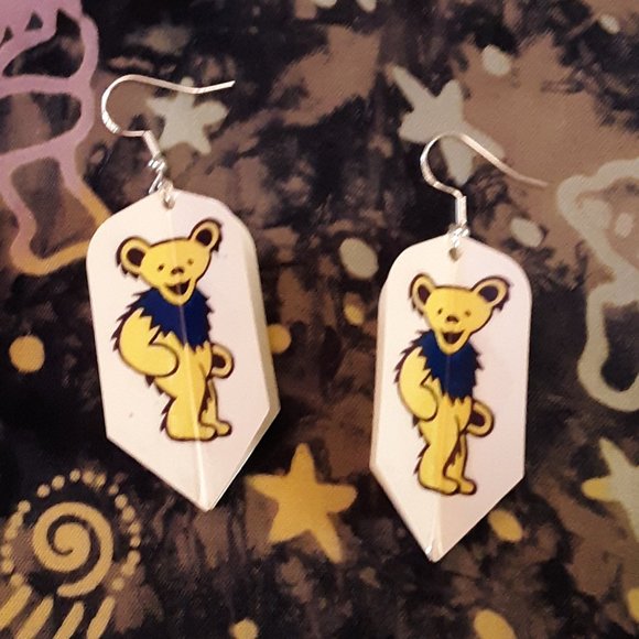 1987 Vintage Grateful Dead GDM Handcrafted Dart Flight Earrings Dancing Bears - Picture 8 of 14